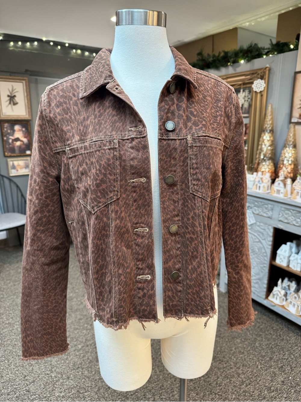 Liverpool Brown Leopard-Print Denim Jacket - Women